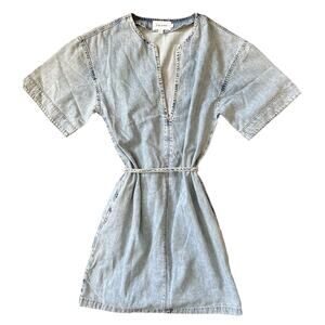 FRAME Breezy Denim Belted Mini Dress Size XS Light Wash